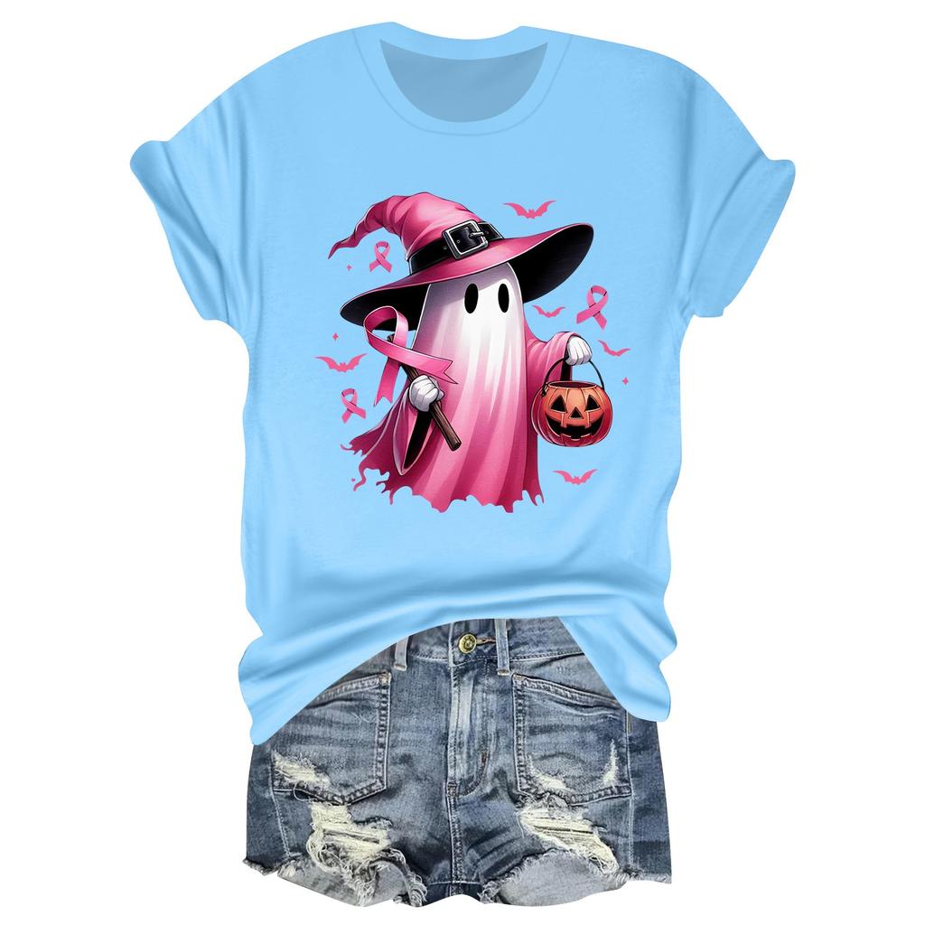 Женская повседневная футболка на Хэллоуин с принтом груди, пуловер с круглым вырезом, топ с короткими рукавами