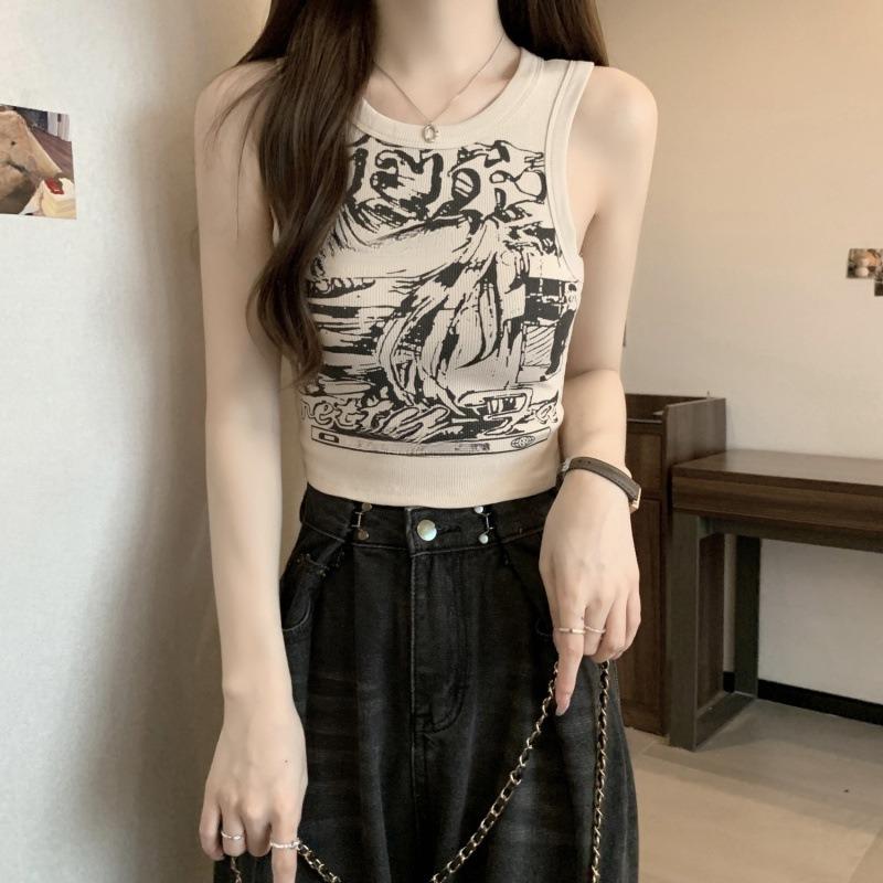 Women's Summer Vest, Fashionable Daily Summer T-shirt, Outdoor Clothing, Retro Women's Clothing, Slim Fit Women's Top