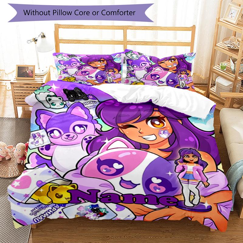 3pcs Custom Name Aphmau Bedding Set Duvet Cover Closure Includes 1 Duvet Cover & 2 Pillowcases, Soft and Comfortable for All Seasons.