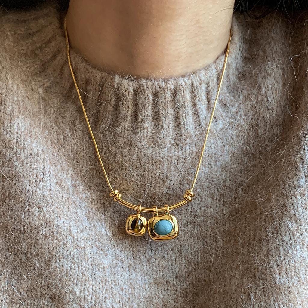 Подвеска-ожерелье из 18-каратного позолоченного золота с камнем тигровый глаз, повседневная ретро-темпераментная цепочка до ключицы, легкая роскошная цепочка для свитера, женская