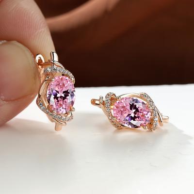 1 пара золотистого цвета Vine Geometry Round Oval Cut Pink Purple White Aqua Stone Party Серьги-кольца с камнем по рождению Висячие серьги Ювелирные изделия