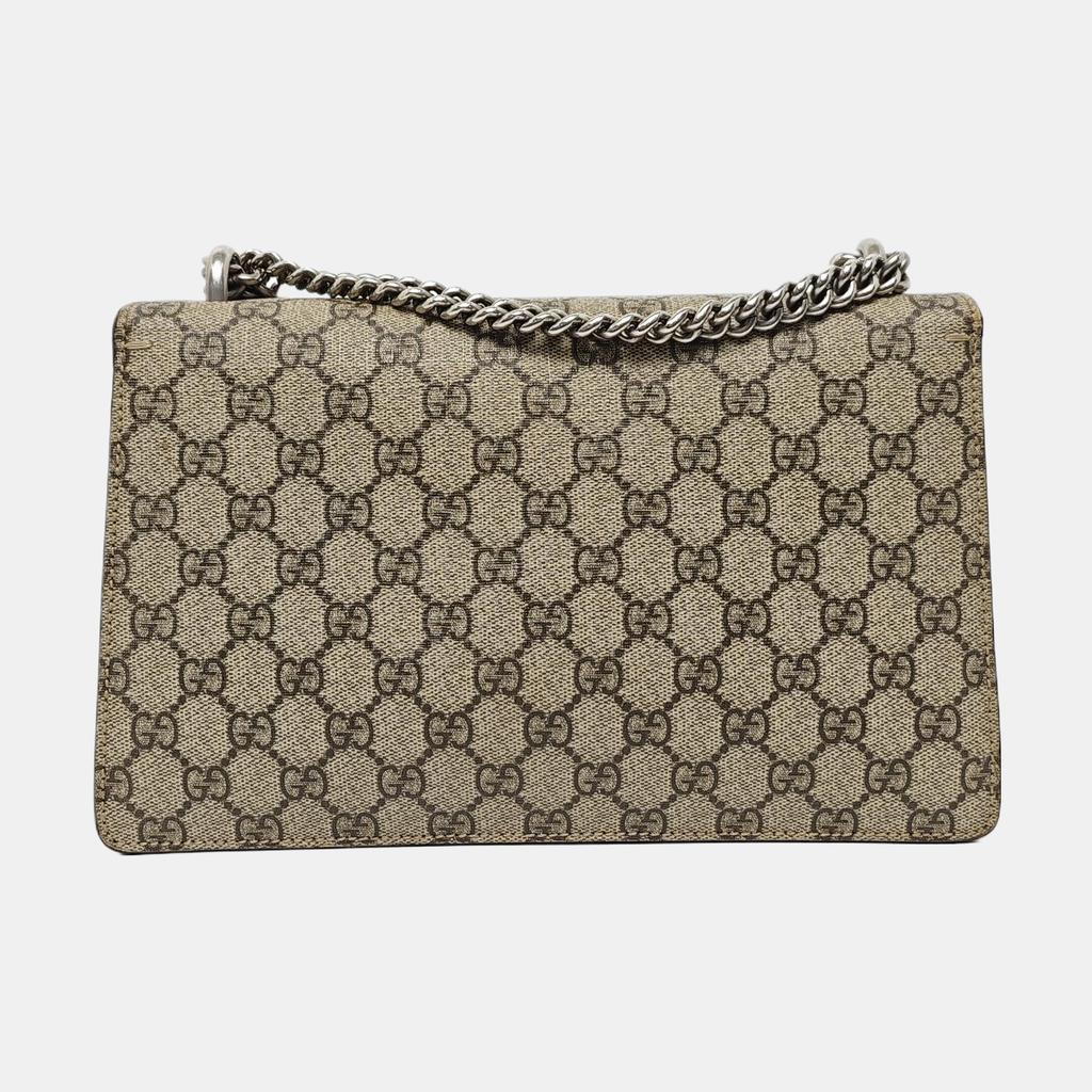 [Pre-Owned] Dionysus Chain Tiger Head Buckle Logo Canvas And Leather Shoulder Bag Small - Very Good #AJX2BY