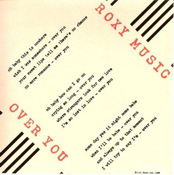 7inch Record ROXY MUSIC - Over You POSP93 Polydor, EG 1980 UK Rock Used