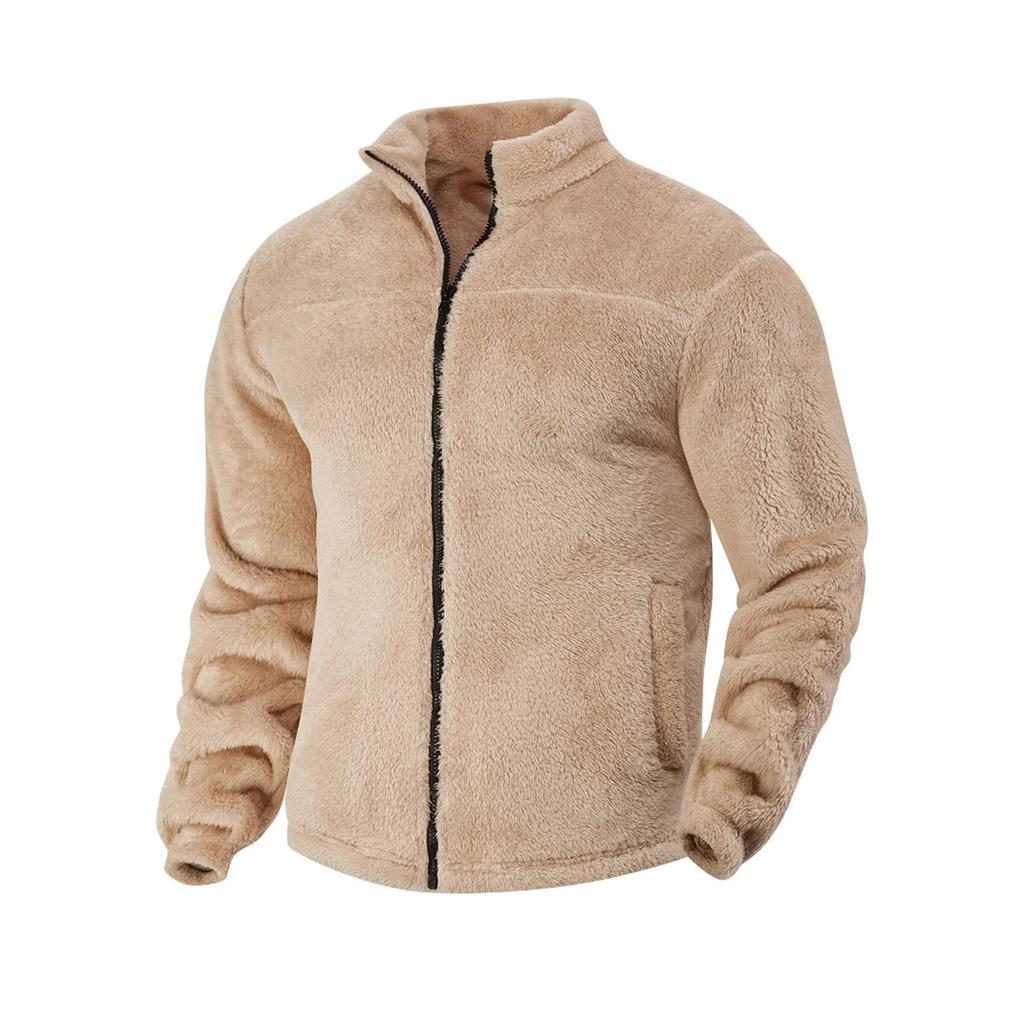 Men's Casual Loose Fleece Stand-up Collar Coat, Zipper Fleece Warm Coat
