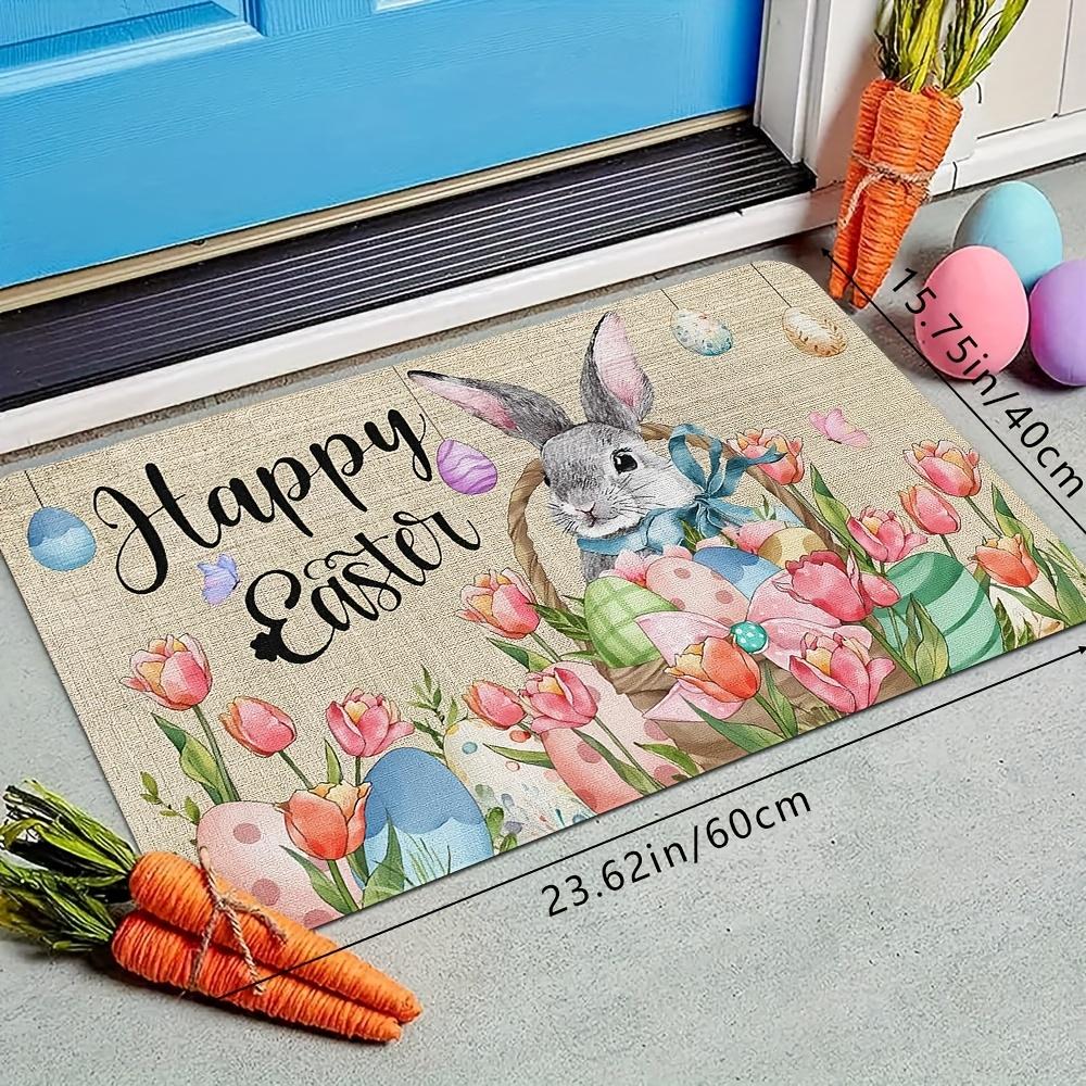 VIKAMA Easter Welcome Doormat Rabbit and Egg Design Indoor/Outdoor Non-Slip Mat Living Room & Bedroom Entrance Rug Home Decor