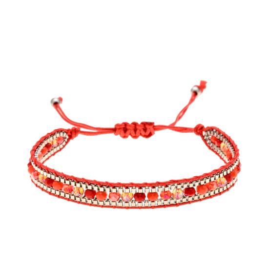 Women Bracelet Adjustable Braided Rope Faux Crystal Vintage Ethnic Style Hollow Out Wrist