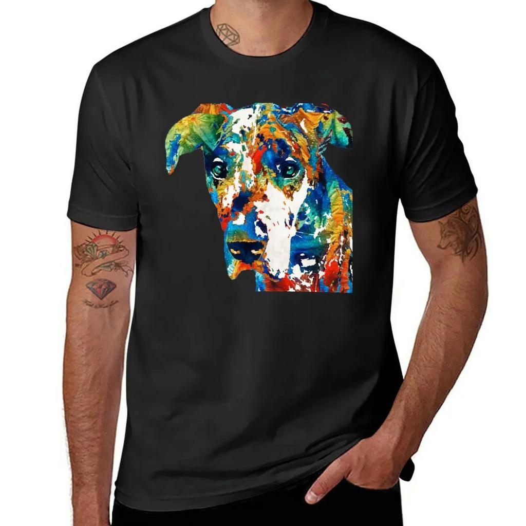 Colorful Great Dane Art Dog By Sharon Cummings T-Shirt funnys Blouse summer clothes vintage t shirt for men
