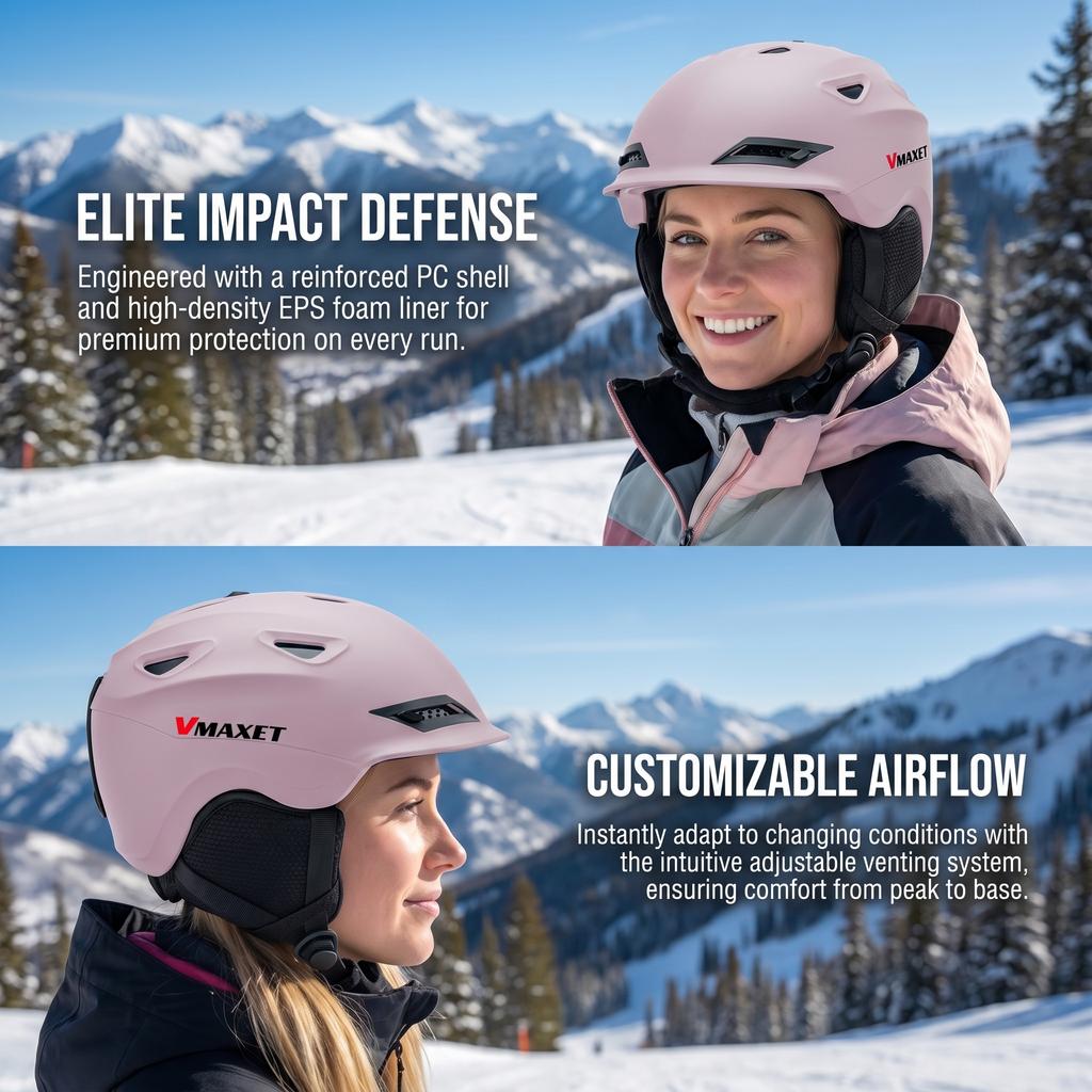VMAXET MS-14 Lightweight Unisex Ski Helmet PC+EPS Winter Breathable Safety Ear Warmer 14 Air Vents for Skiing & Cycling
