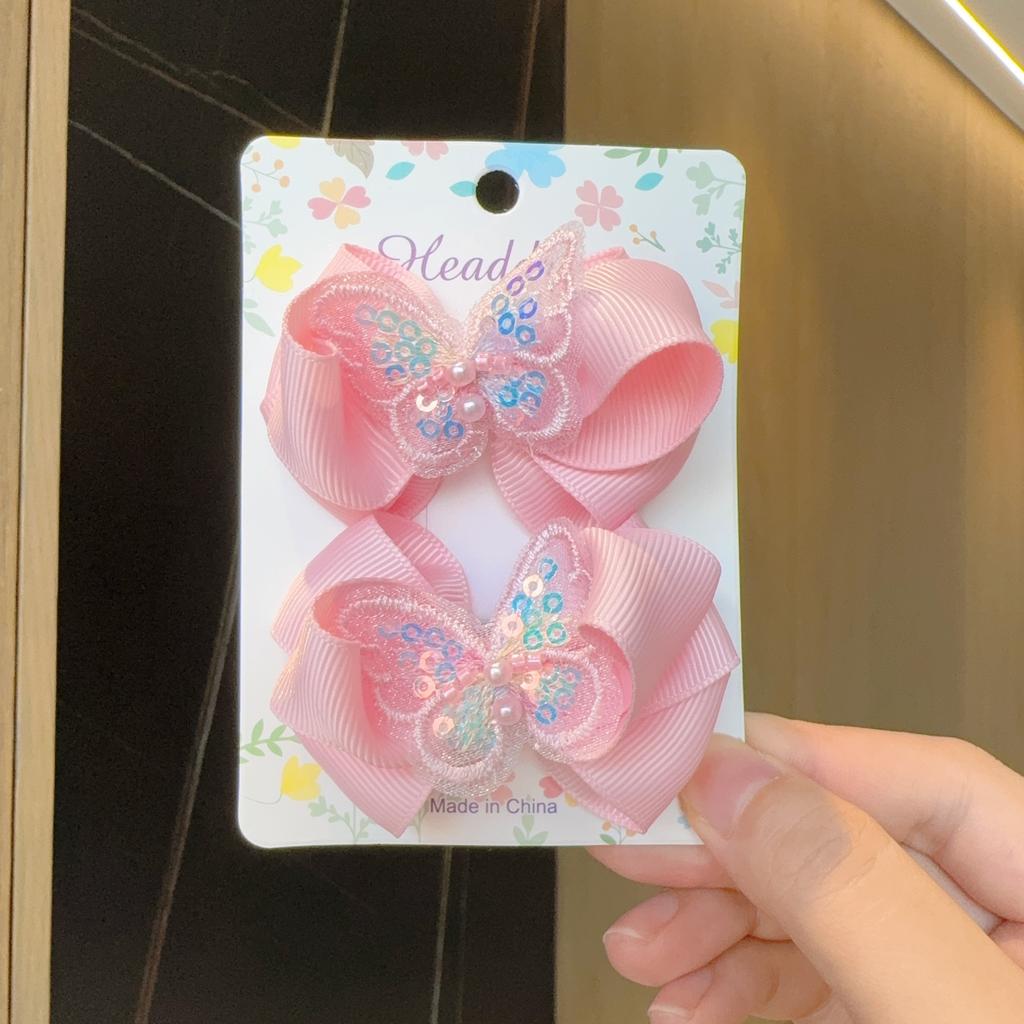 2 шт. Новая мода Однотонные аксессуары для волос с бабочками Заколки для волос Девочки Пайетки Жемчужные заколки для волос Детские Милые Заколки Подарок