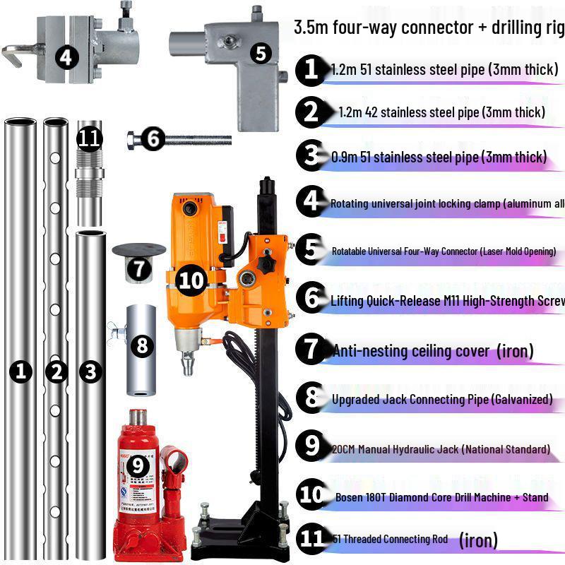 Industrial Diamond Core Drill Machine with Hydraulic Lifting Frame and Universal Stand