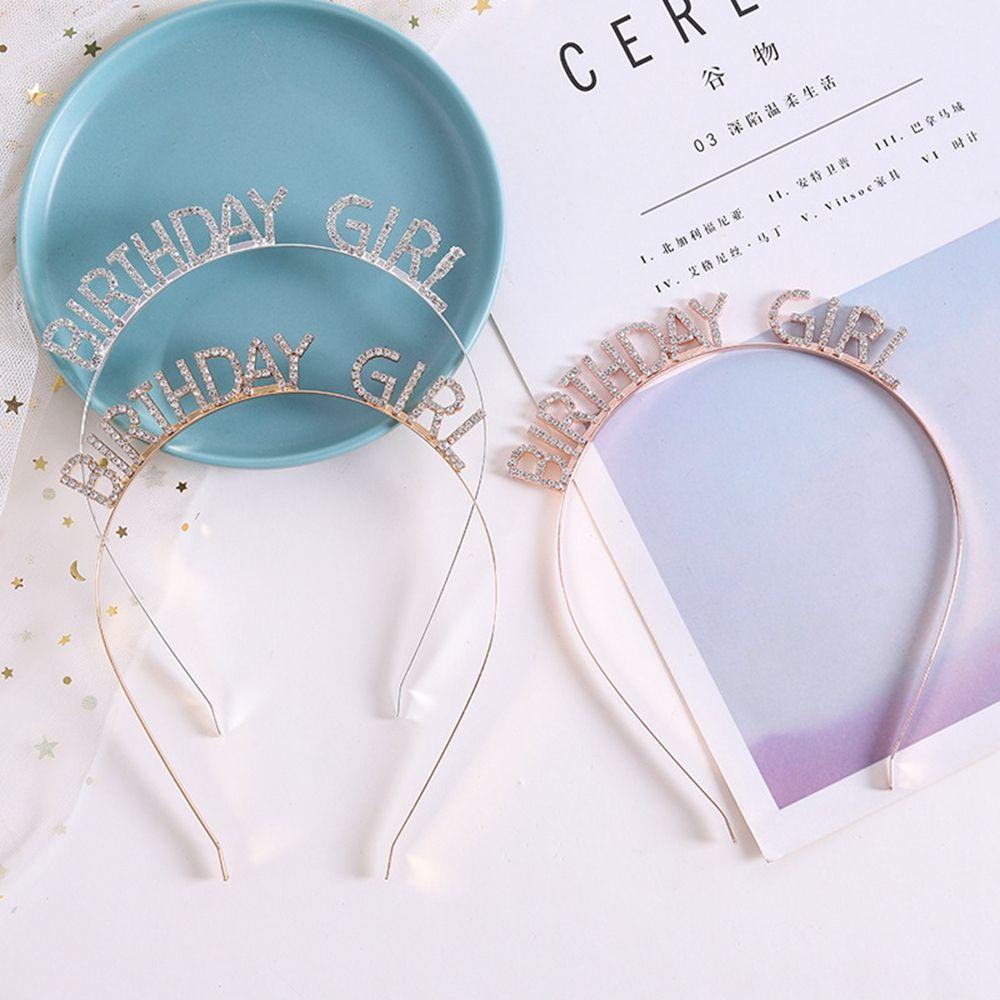 Letter Zinc Zinc Alloy Rhinestone Crown Korean Style Hair Hoop Female Jewelry Happy Birthday Headband