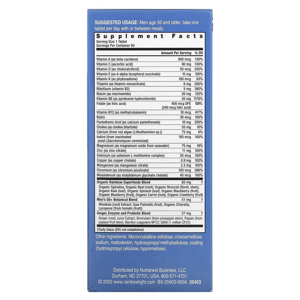 Men'S One Daily Multivitamin for 50+, High Potency, Veggie Tablets, 60 Tablets