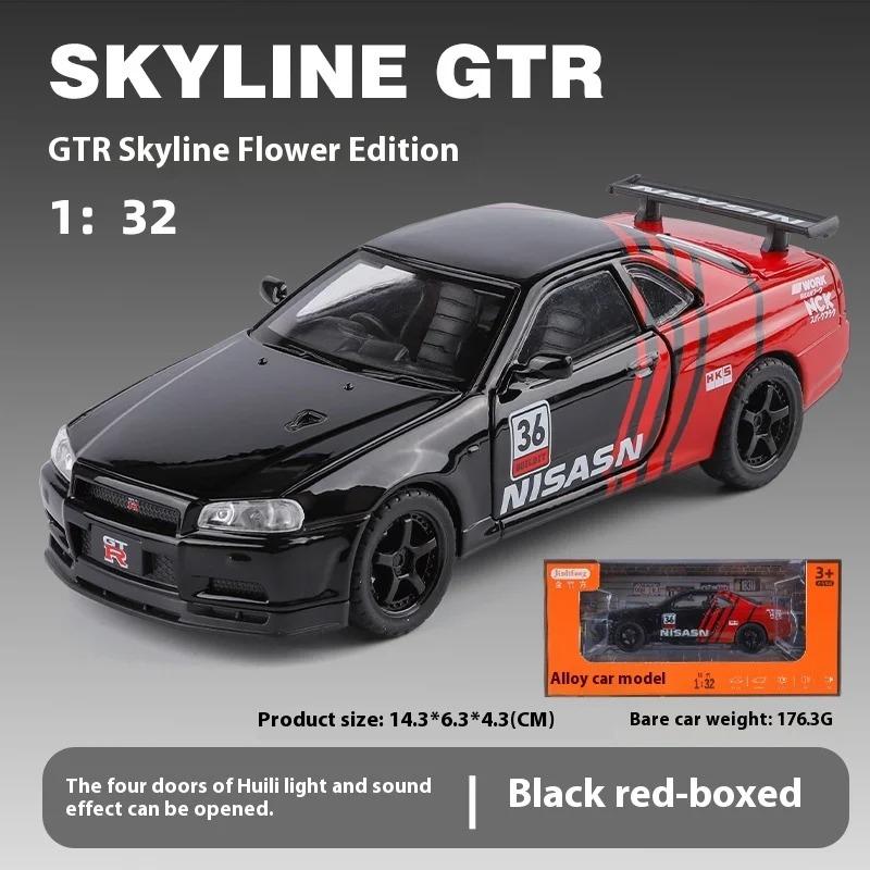 1/32 Scale Nissan GTR Skyline Alloy Car Model Wtih LED Lights and Sound Effects, Perfect Toy for Kids, Collectible Racing Car Display