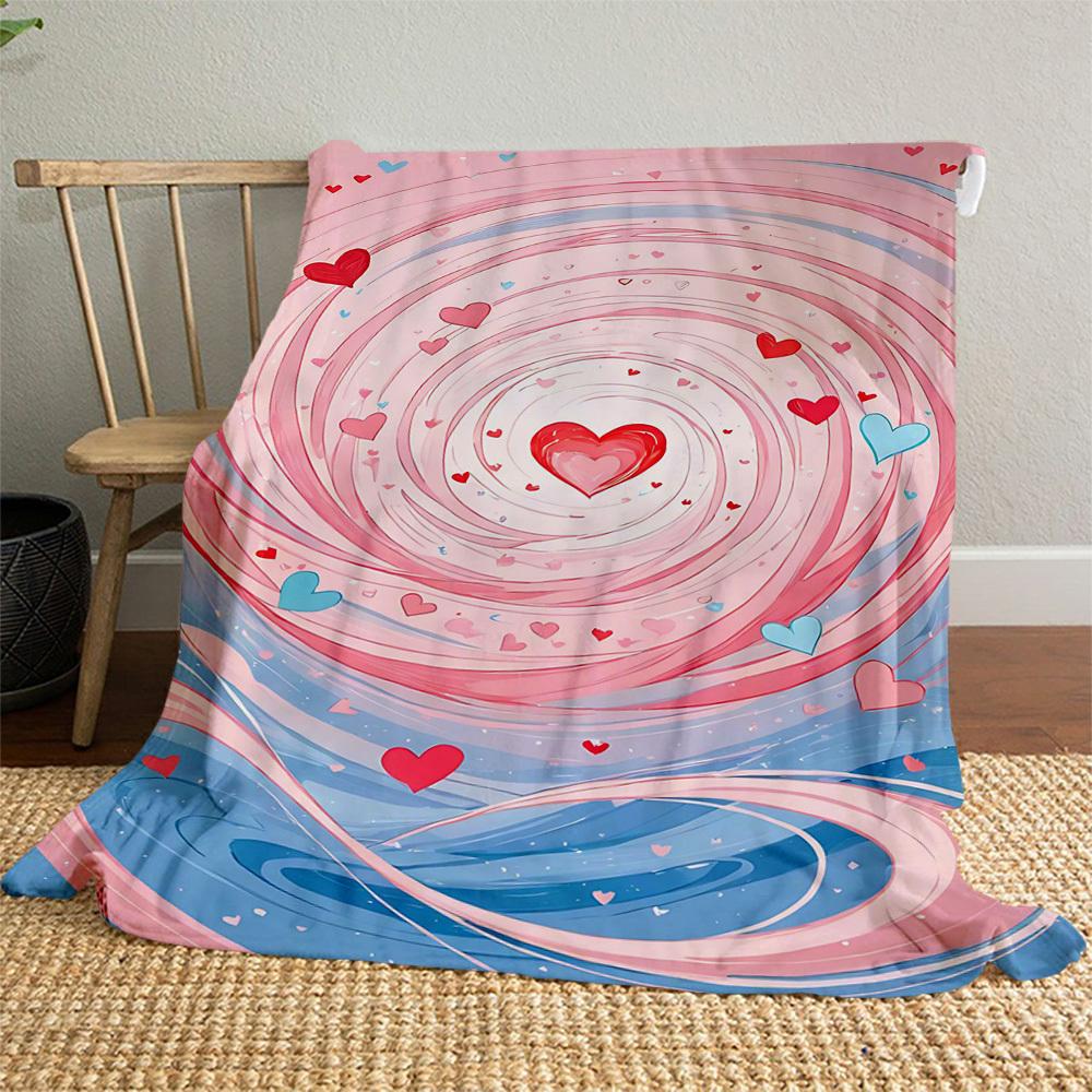 1pc Heart Swirl Outdoor Flannel Blanket Soft Warm All-Season Throw for Sofa Bed Car Camping Office, Cozy Gift Idea1258S