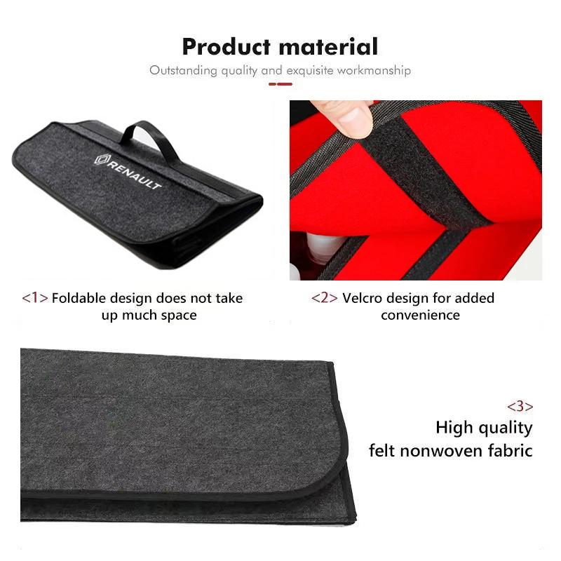 Interior Stickers Car Trunk Organizer Storage Bag Soft Felt Foldable Tidying Case For Renault QM6 Clio Koleos Megane Espace Kadj