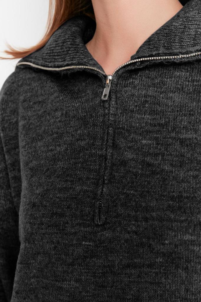 Women's Fashionable Stylish Sweater Stone Wide Fit Soft Textured Zippered Knitwear Sweater