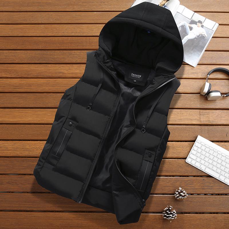 Men's Detachable Hood Jacket Vest Winter Waterproof Warm Sleeveless Hooded Casual Vest