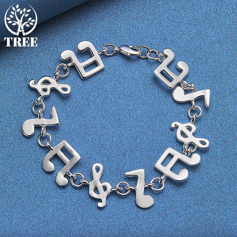 925 Sterling Silver Music Symbol Chain Bracelet Jewelry