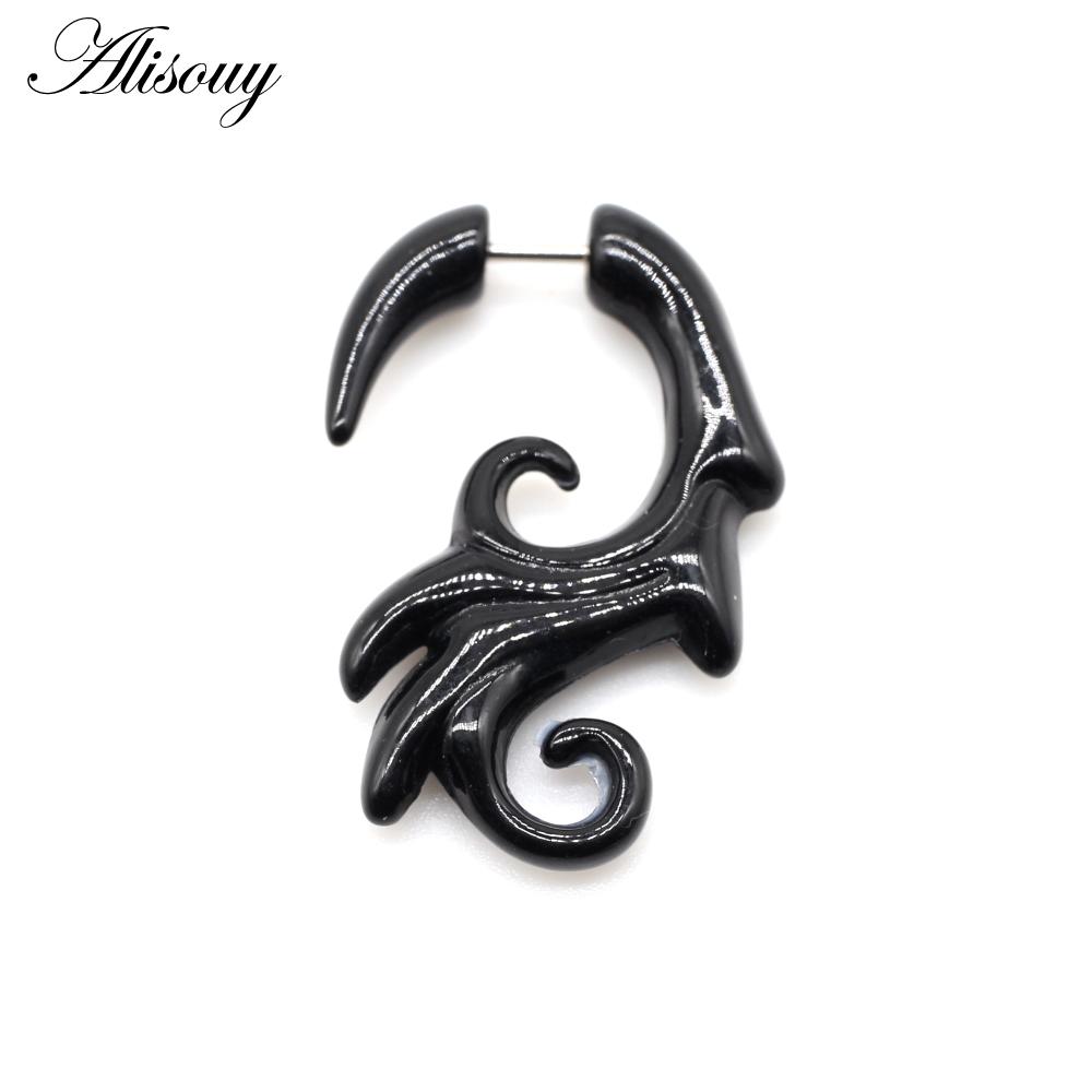 Alisouy Pair Black Acrylic Fake Cheater Twist Spiral Ear Taper Gauges Expanders Earring Tunnel Plugs Piercing Body Jewelry