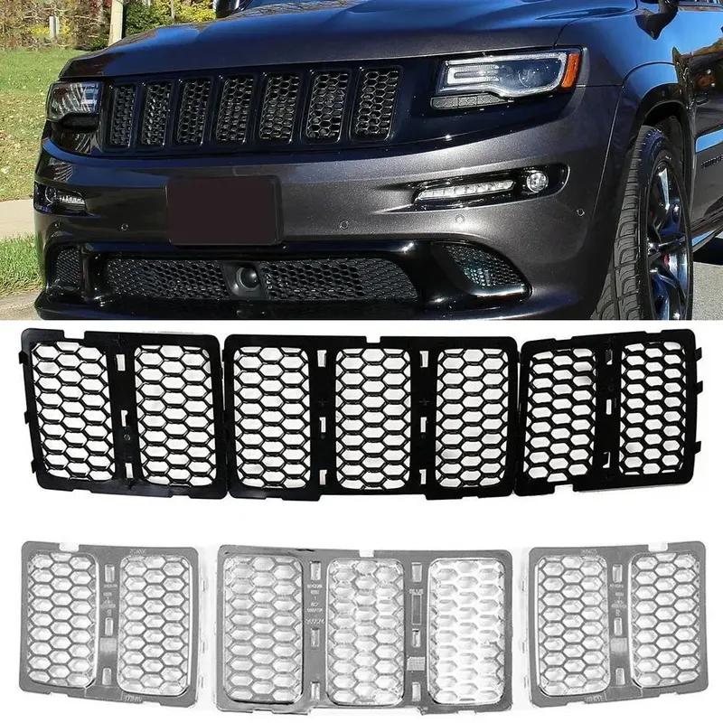 Car Front Grille Insert Grill Cover Trim 3PCS ABS Front Insert Honeycomb Grille Grill Mesh For Jeep Grand Cherokee 2014-2016