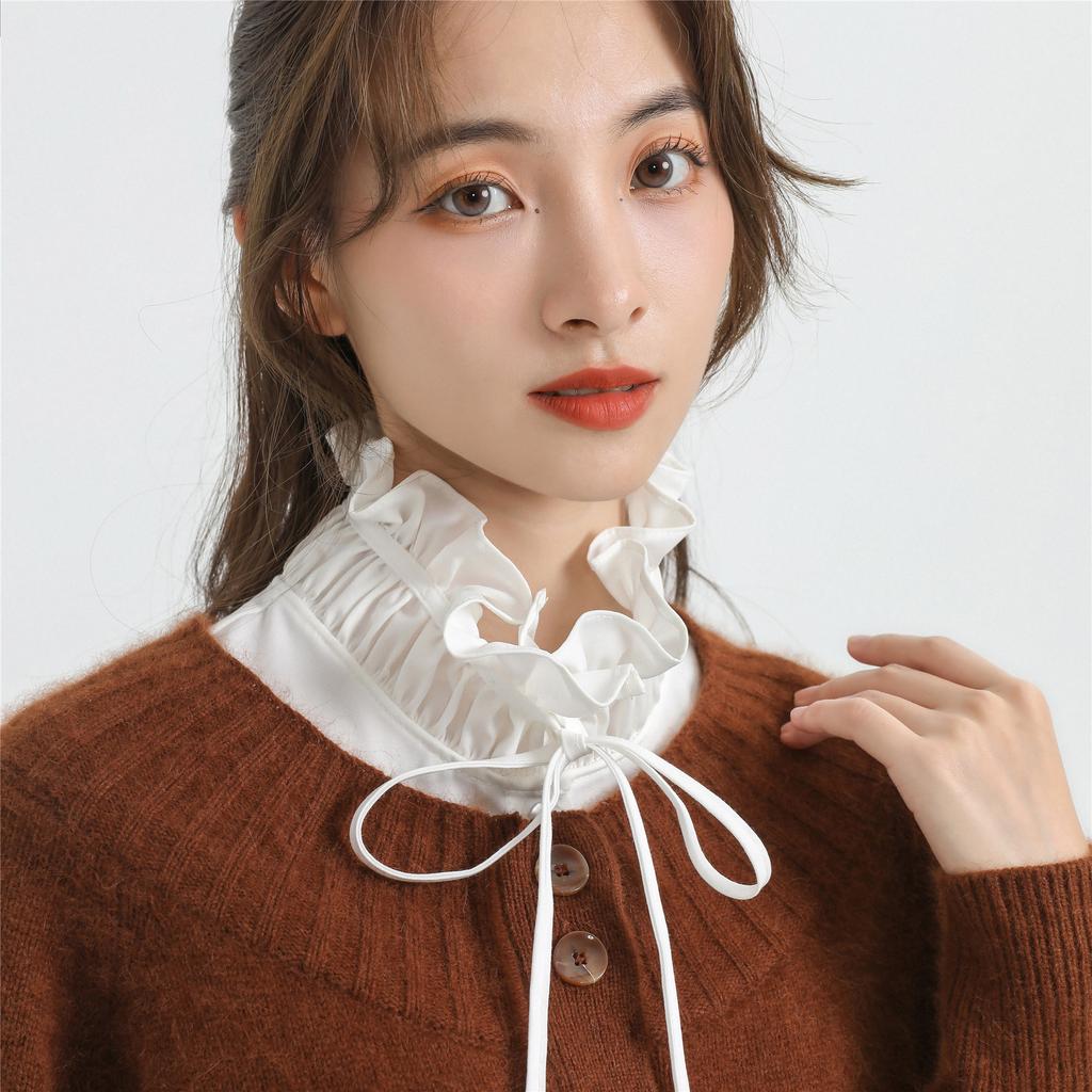 Women Fake Collar Ruffles Stand Bowknots Shirt Detachable Doll Shawl for Women Big Lapel False Collar Lace Necklace Fuax Cols