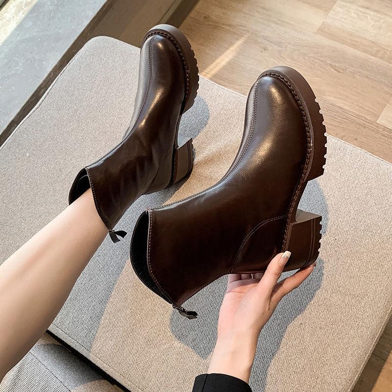 Женские ботинки Мартин в британском стиле, тонкие ботинки, женские осенне-зимние новые ботинки на толстой подошве средней высоты, на толстом каблуке, тонкие короткие ботинки женские