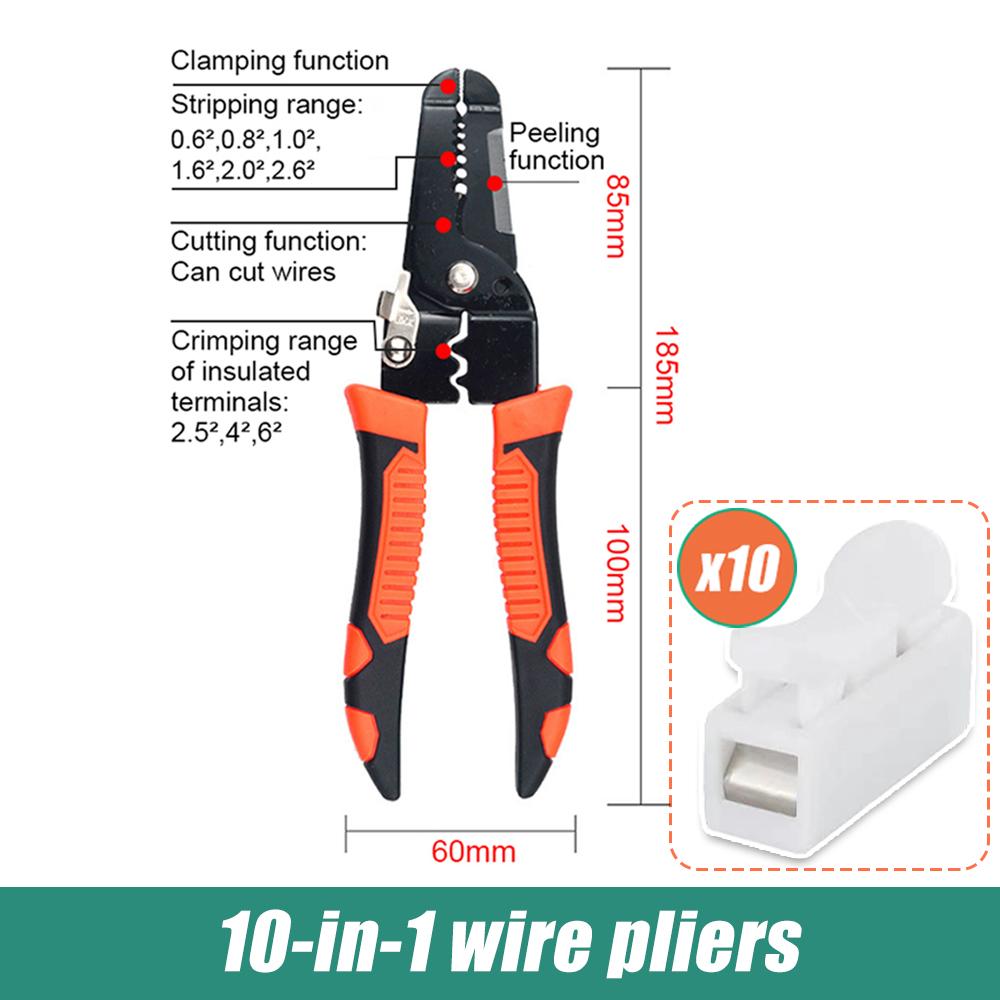 10 в 1 плоскогубцы для зачистки проводов, кабельный резак для электрика, бытовая сеть, бесплатный соединительный провод Ch-1, кабель и термоусадочная трубка