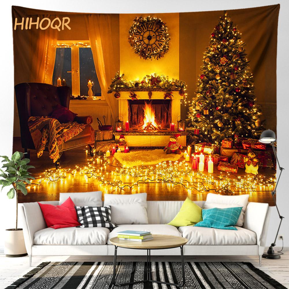 Christmas Tapestry Santa Claus Aesthetic Room Decor Christmas Fireplace Background Tapestry Wall Hanging Home Holiday Decoration