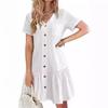 Women's Summer 2025 Casual Ruffle Hem Pocket Dress with Short Sleeves