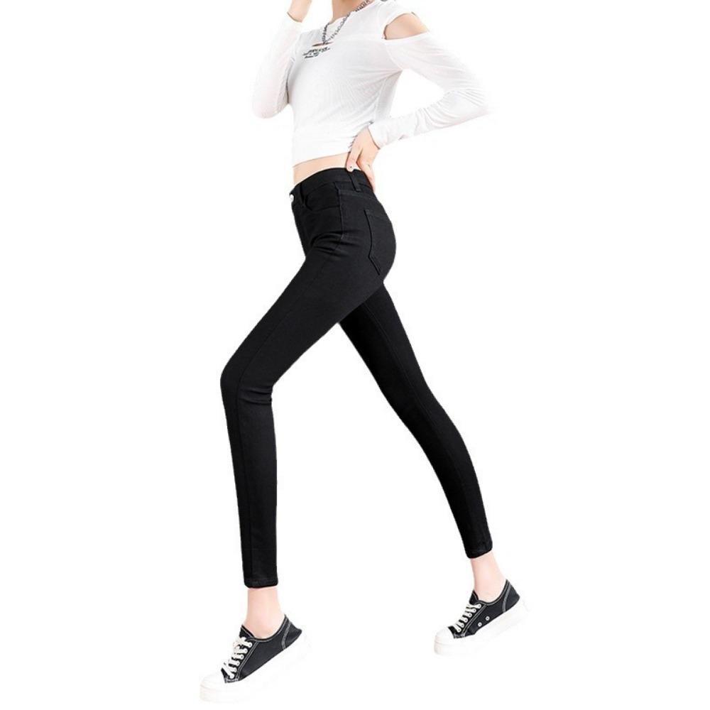 Весенне-осенние новые эластичные простые джинсы скинни с узким низом женские с высокой посадкой тонкие корейская версия джинсы-карандаш