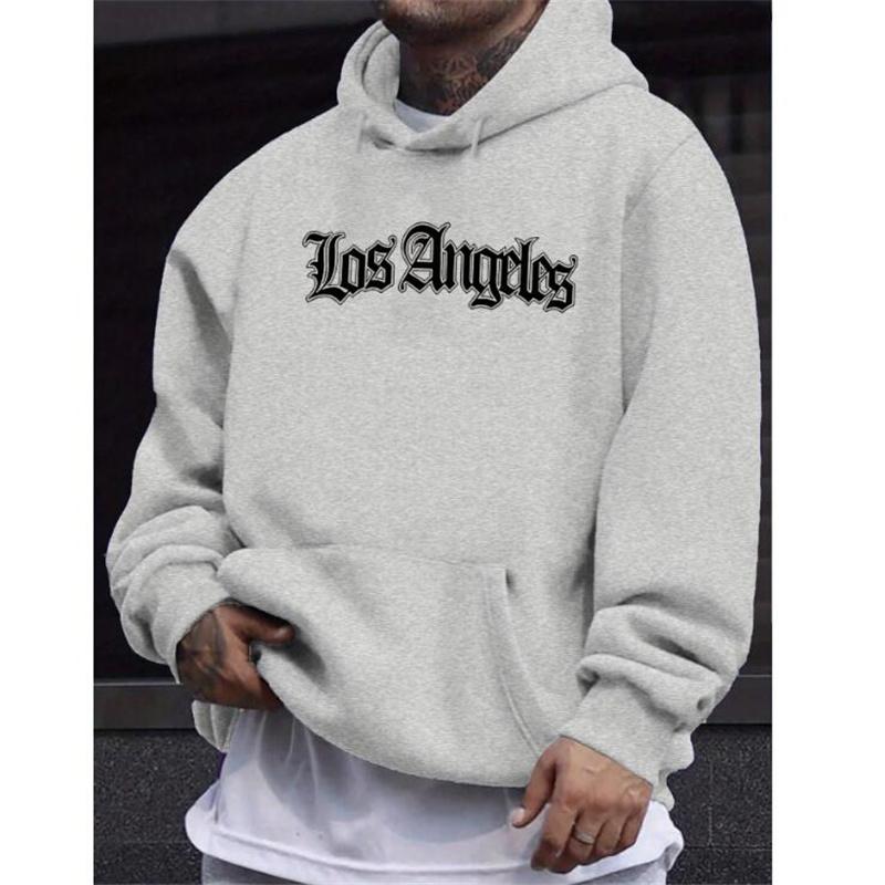 Unisex Autumn and Winter Casual Fashion Loose Hoodie, Los Angeles Letter Printed Long Sleeved Warm Pullover Sweater
