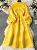 Милое стильное женское платье с бантом на шнуровке и фонариком с длинными рукавами, однотонные платья с высокой талией, осень-зима 2024, новинка 2024 г.