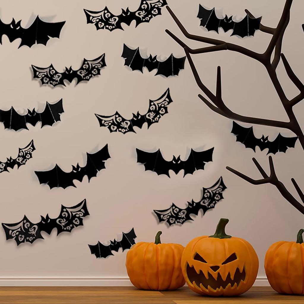 Spooky 3D Bats Wall Decor Halloween Sticker PVC Bats Window Decal Indoor Bathroom Home Party Decoration