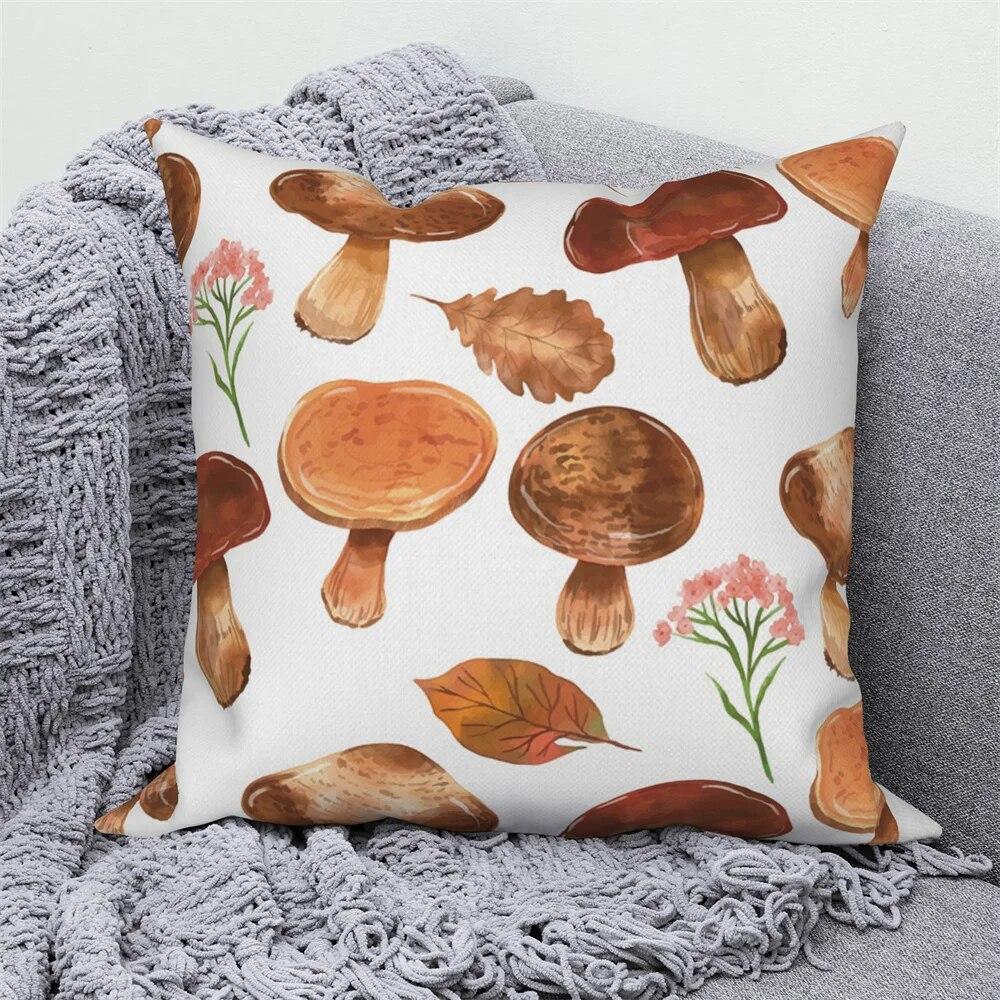 Plant Leaf Flower Pillowcase Farmhouse Home Sofa Car Decorative   Mushroom Cushion Cover