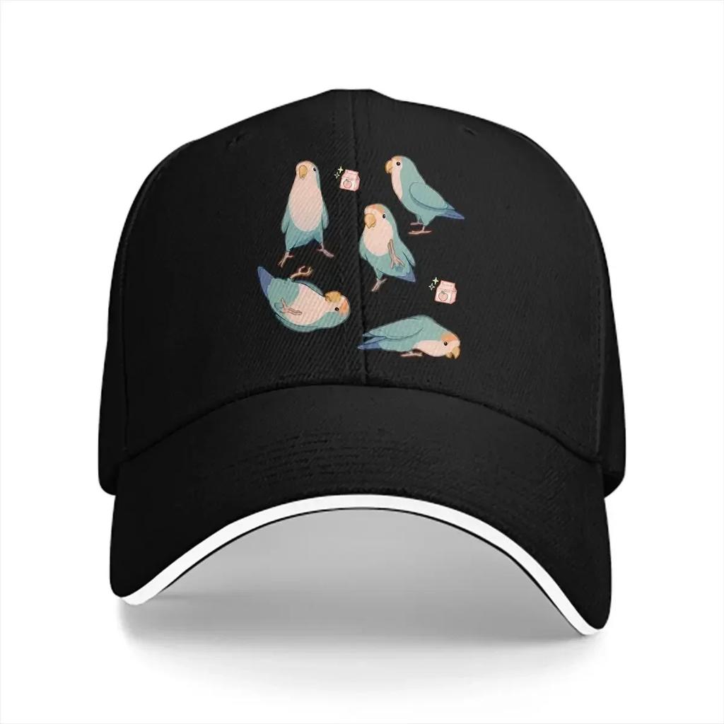 Playful Blue Lovebirds Baseball Caps Peaked Cap Parrot Birds Pet Sun Shade Hats for Unisex Women