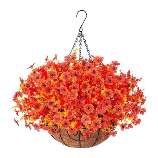 Осенняя подвесная корзина с искусственными цветами, устойчивая к УФ-лучам, для улицы, сада, двора