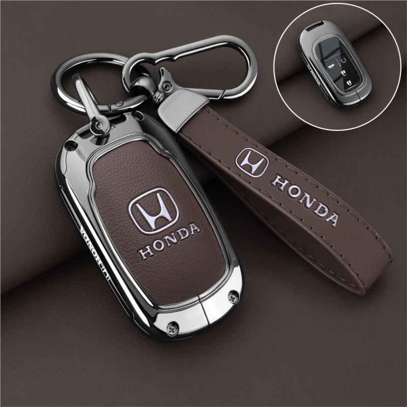 Zinc Alloy+ Leather Car Key Case Cover Shell Accessories For Honda 2022 2023 2024 Accord Civic HR-V CR-V Pilot Sport SI EX EX-L IP8