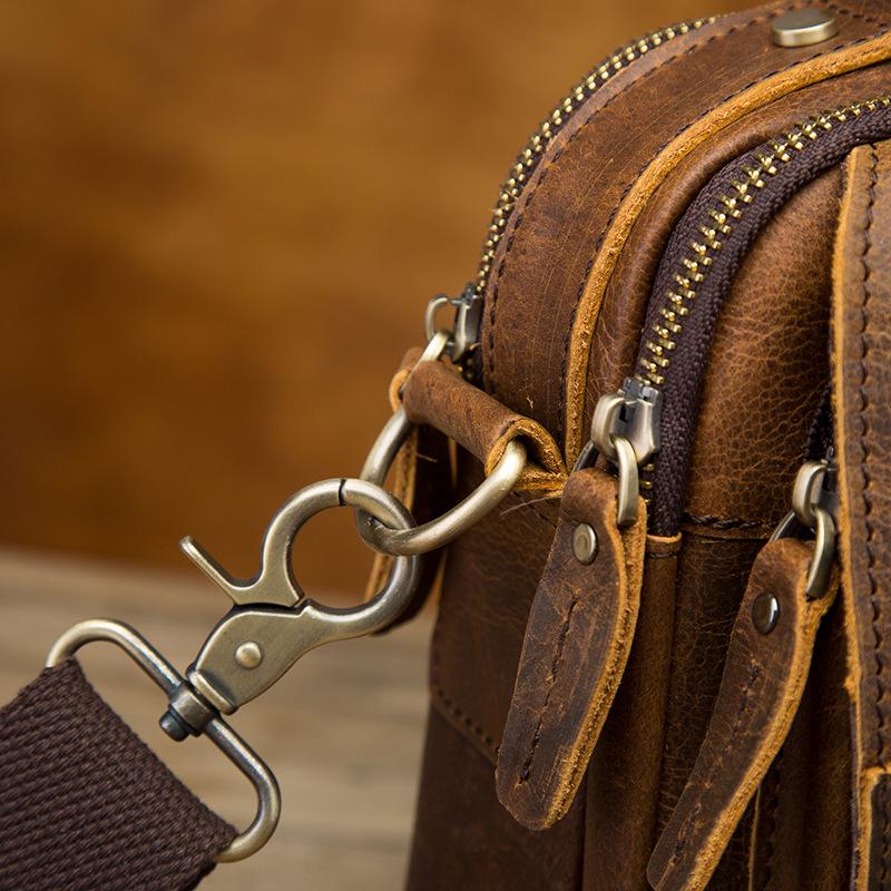 Повседневная квадратная мужская сумка CrossBody из натуральной кожи с регулируемым съемным наплечным ремнем