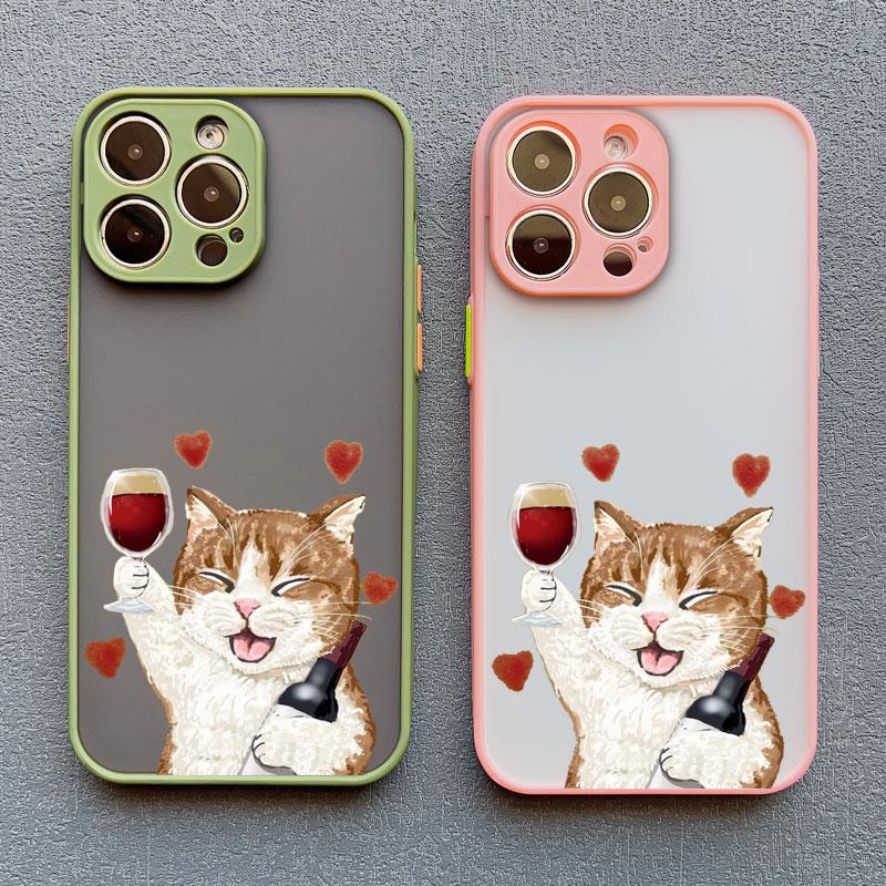 Милый счастливый кот бокал красного вина чехол для телефона для iPhone 15 14 13 Pro Max 16 13 12 11 Pro Max Mini 7 8 15 14 Plus X XS XR задняя крышка