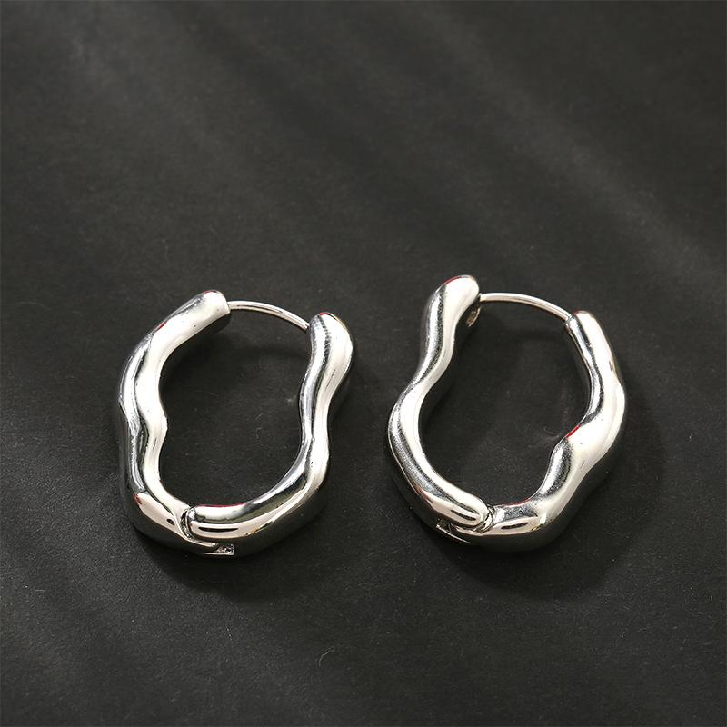 Геометрия Неправильные Гладкие Металлические Серьги-Пряжки для Ушей для Женщин Девушек Винтажная Мода Золотистого Цвета Овальные Серьги Панк Набор с Цирконами