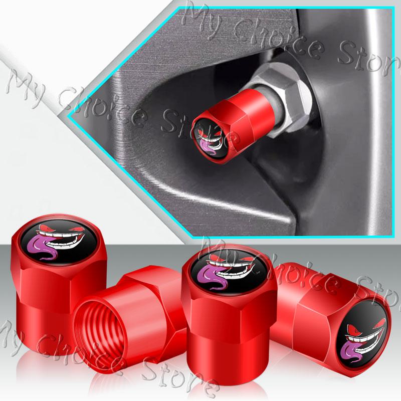 4Pcs/Set Metal Alloy Devil Smiling Face Emblem Car Wheel Tire Valve Air Cap Stem Dustproof Cover Fit For Car Styling Accessories