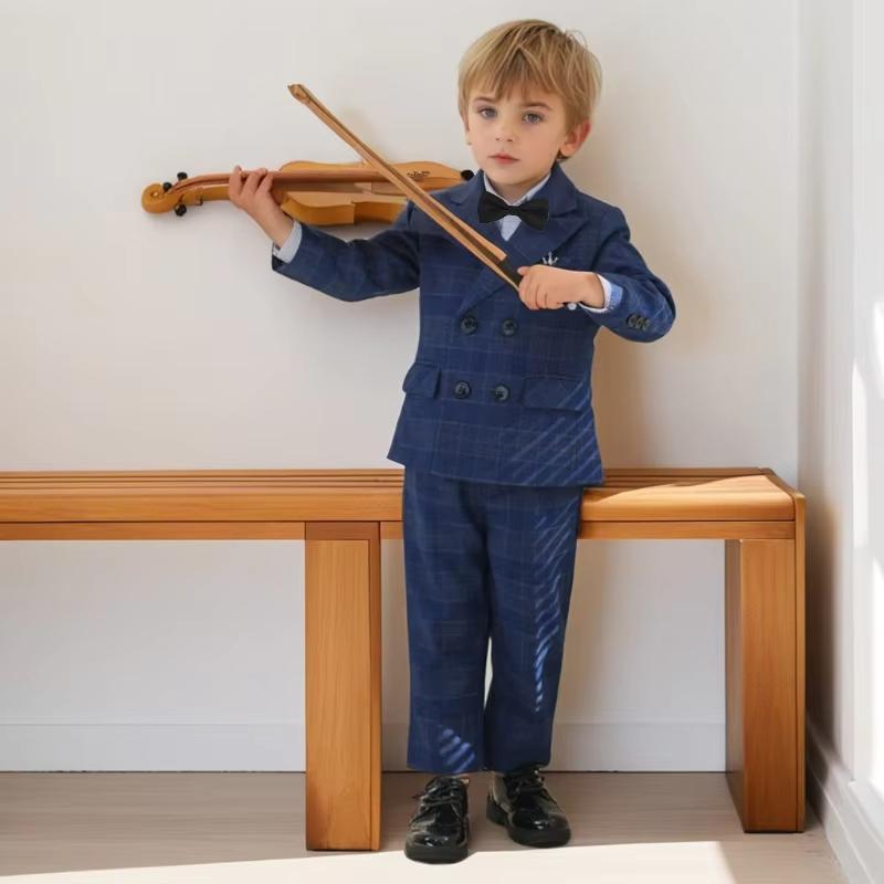 Boys Suit Set Fashion Plaid British Style School Kids Host Performance Costume Flower Children Wedding Outfit Toddler Birthday Formal Wear