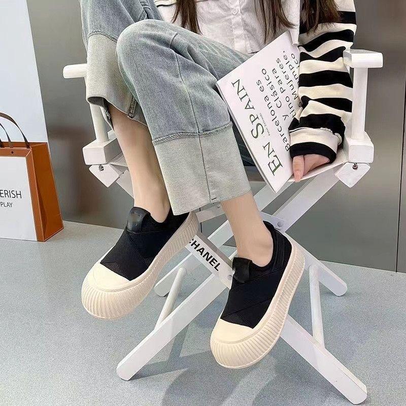 Женские летние дышащие парусиновые туфли-сетка с белой подошвой, универсальные кроссовки на толстой подошве, надеваемые одним движением