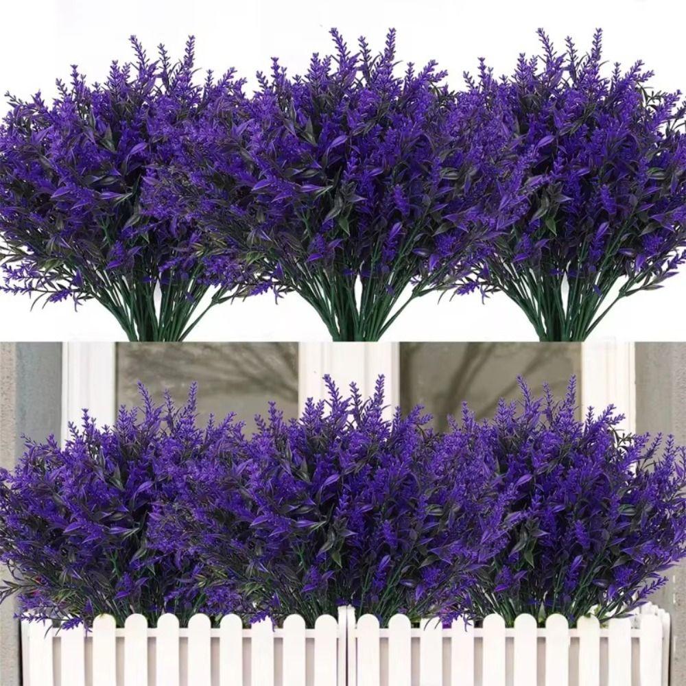 5PCS 7 Heads Faux Lavender UV Resistant Fake Flowers Reusable Artificial Lavender Outdoor Garden