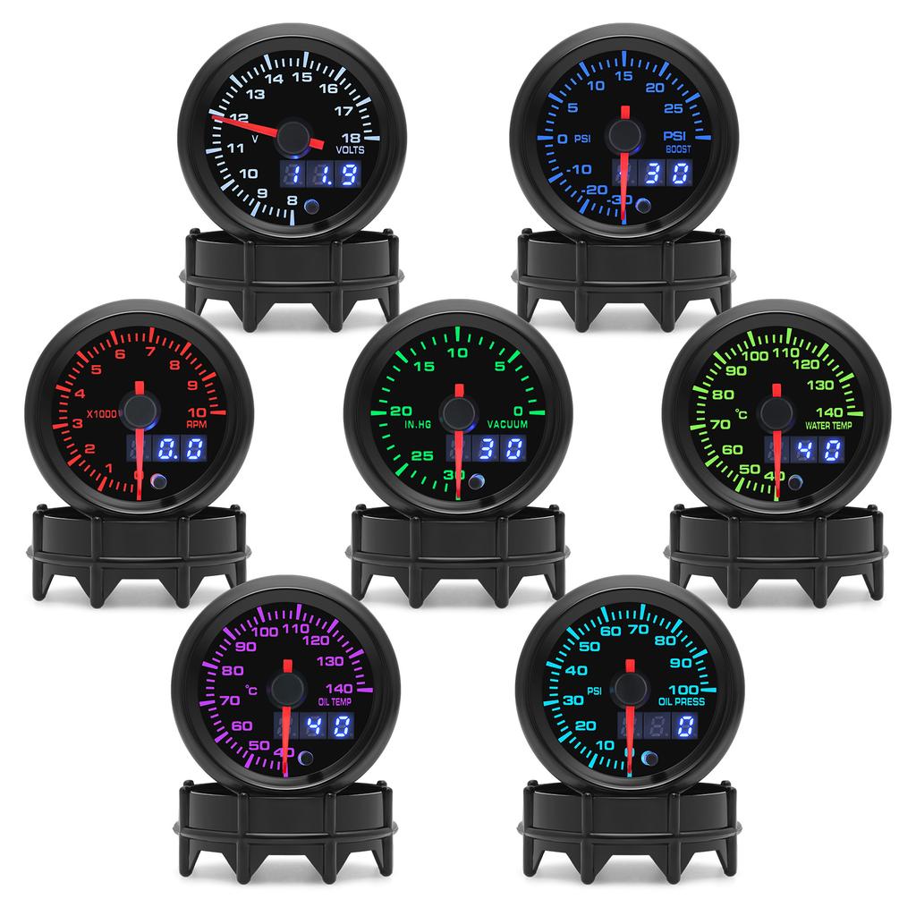 52 мм светодиодный автомобильный счетчик температуры воды / температуры масла / вольтметр / вакуум / датчик наддува / тахометр / давление масла PSI с датчиком для 12 В