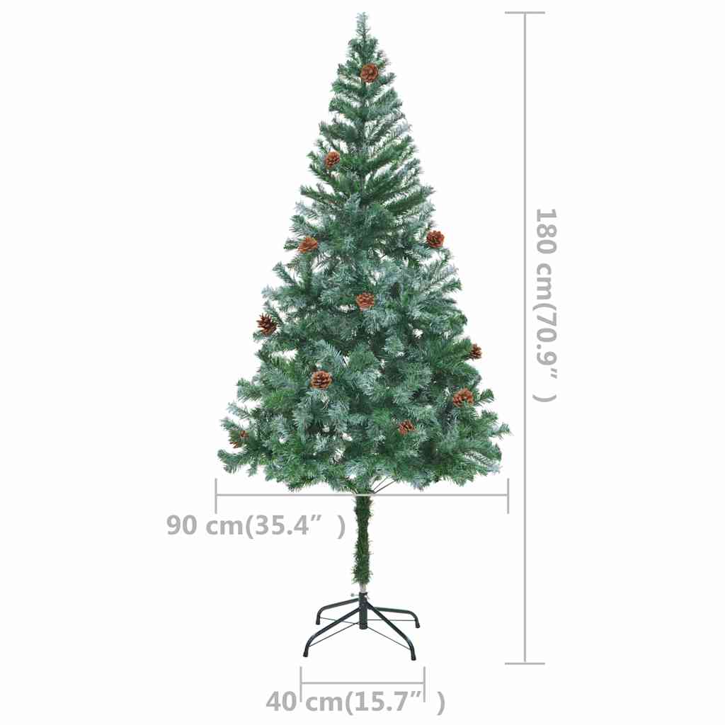 Artificial Christmas Tree with Lights Ornaments and Pine Cones 180 cm