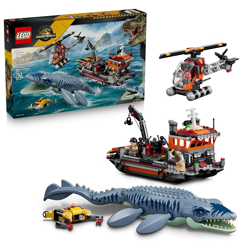 LEGO Мир Юрского Периода Атака на Грузовое Судно с Мозазавром 77983 Игрушка для Мальчиков и Девочек