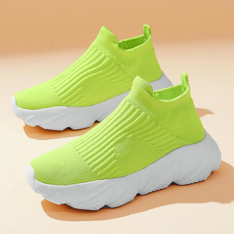 Мода Мода Платформа Спортивная обувь Мужчины Красный Высокий верх Вязаные Повседневные Кроссовки Женщины Легкие Дышащие Слипоны Мужские Кроссовки для Бега