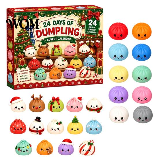 Holiday Countdown Calendar 2026 Christmas Squeeze Toy Advent Calendar, 24-Day Dumpling Bun Fidget Cute Toys Box, Soft TPR Stress Relief Sensory