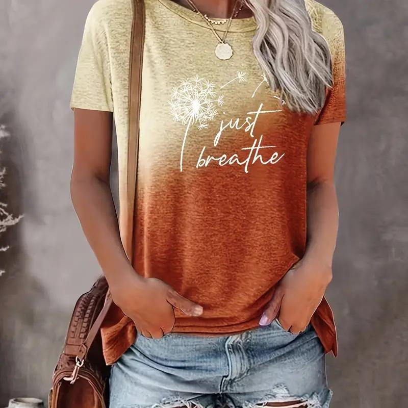 Women's Summer Casual Crewneck Print Dandelion Pattern Breathable Short Sleeve Oversized T-shirt Summer